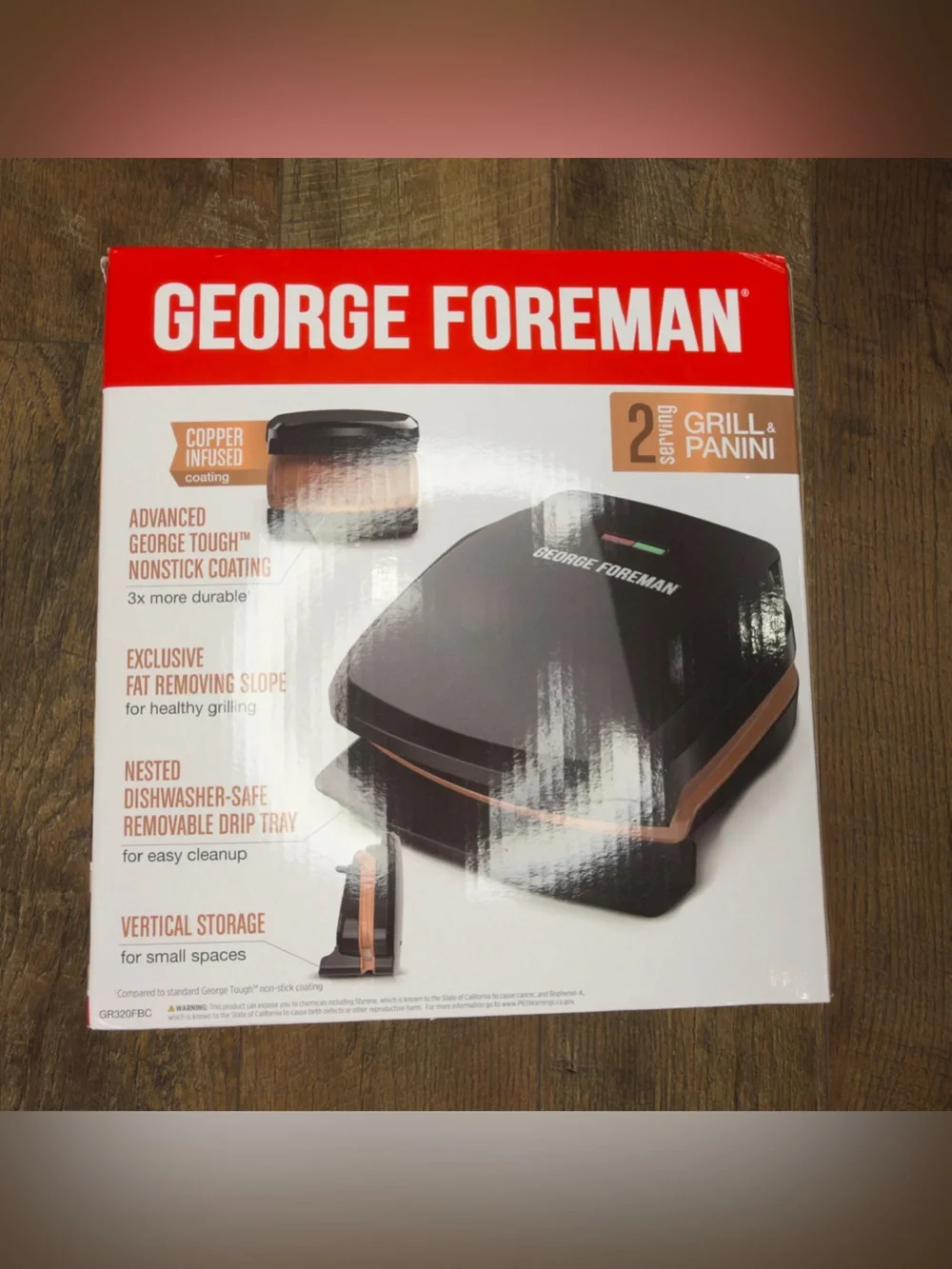 George Foreman 2-Serving Electric Grill & Panini Press Copper Infused GR320FBC⁠